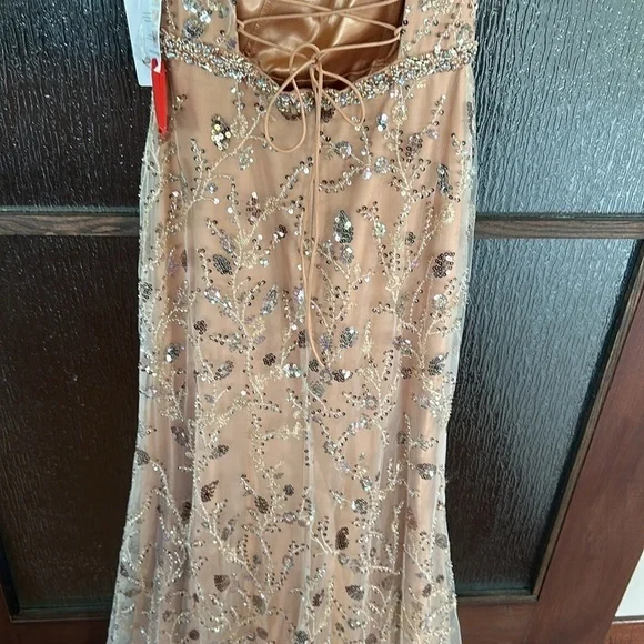 Mac Duggal 68049 Nude Embellished Sleeveless Lace Up Gown 4 NEW $498 - Picture 9 of 11